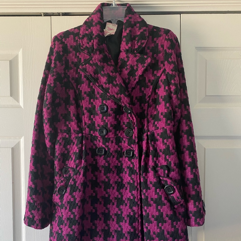 Candies fuchsia & black houndstooth peacoat jacket